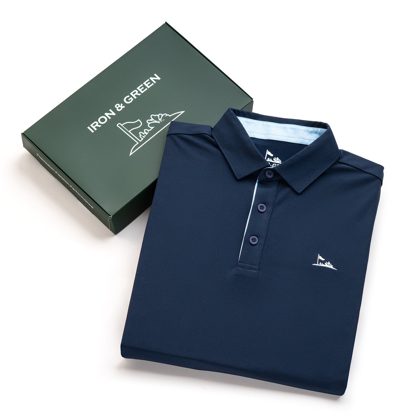 Men’s Performance Polo – Navy with Light‑Blue Trim