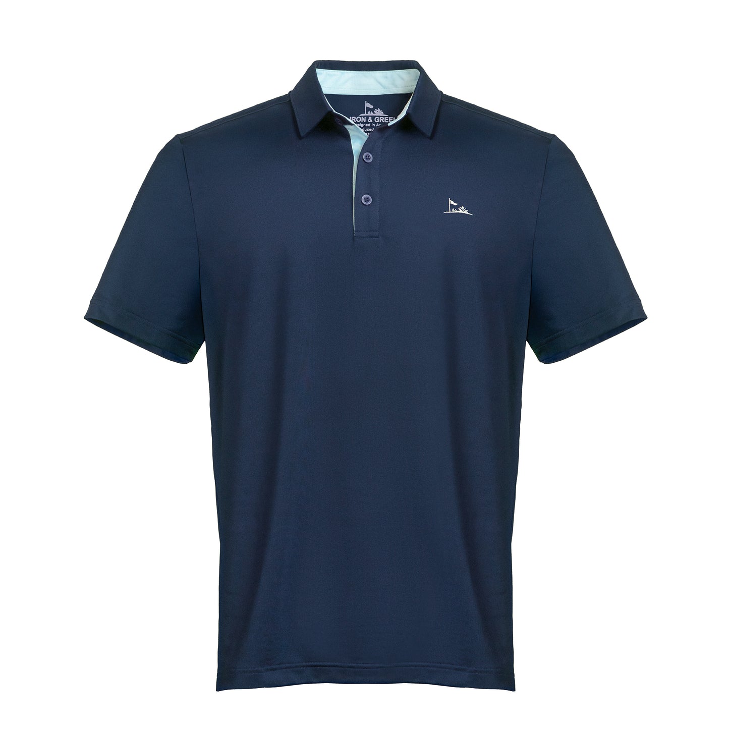 Men’s Performance Polo – Navy with Light‑Blue Trim