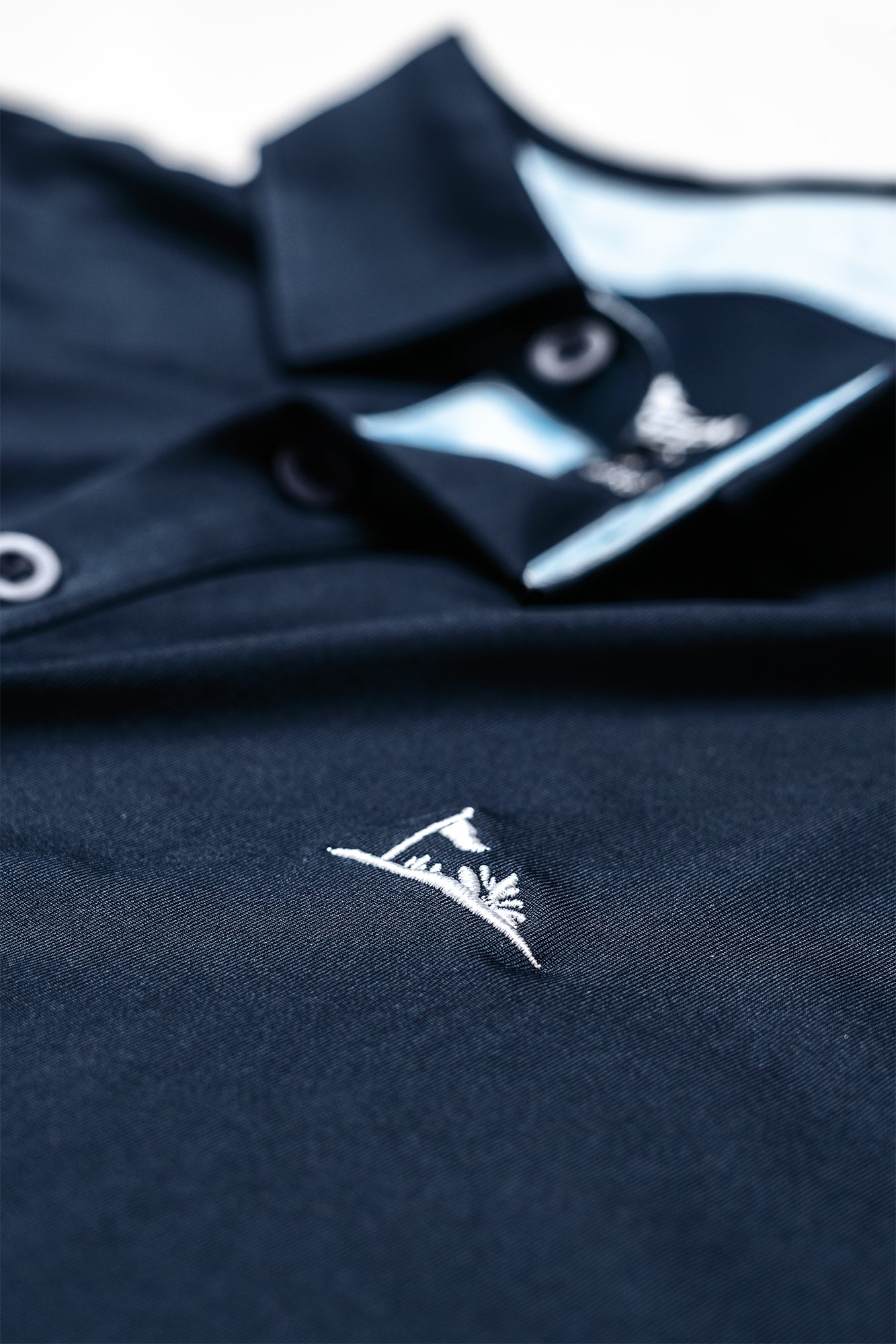 Men’s Performance Polo – Navy with Light‑Blue Trim