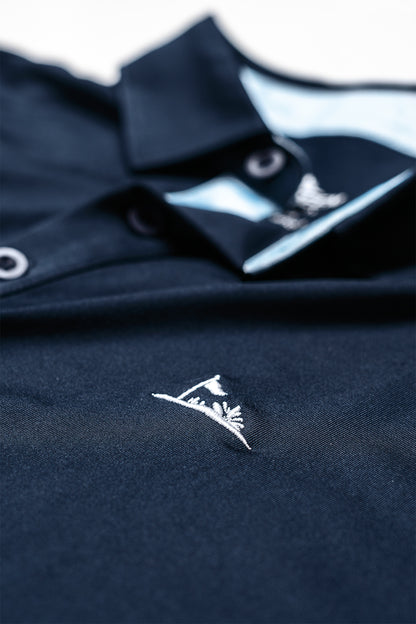 Men’s Performance Polo – Navy with Light‑Blue Trim
